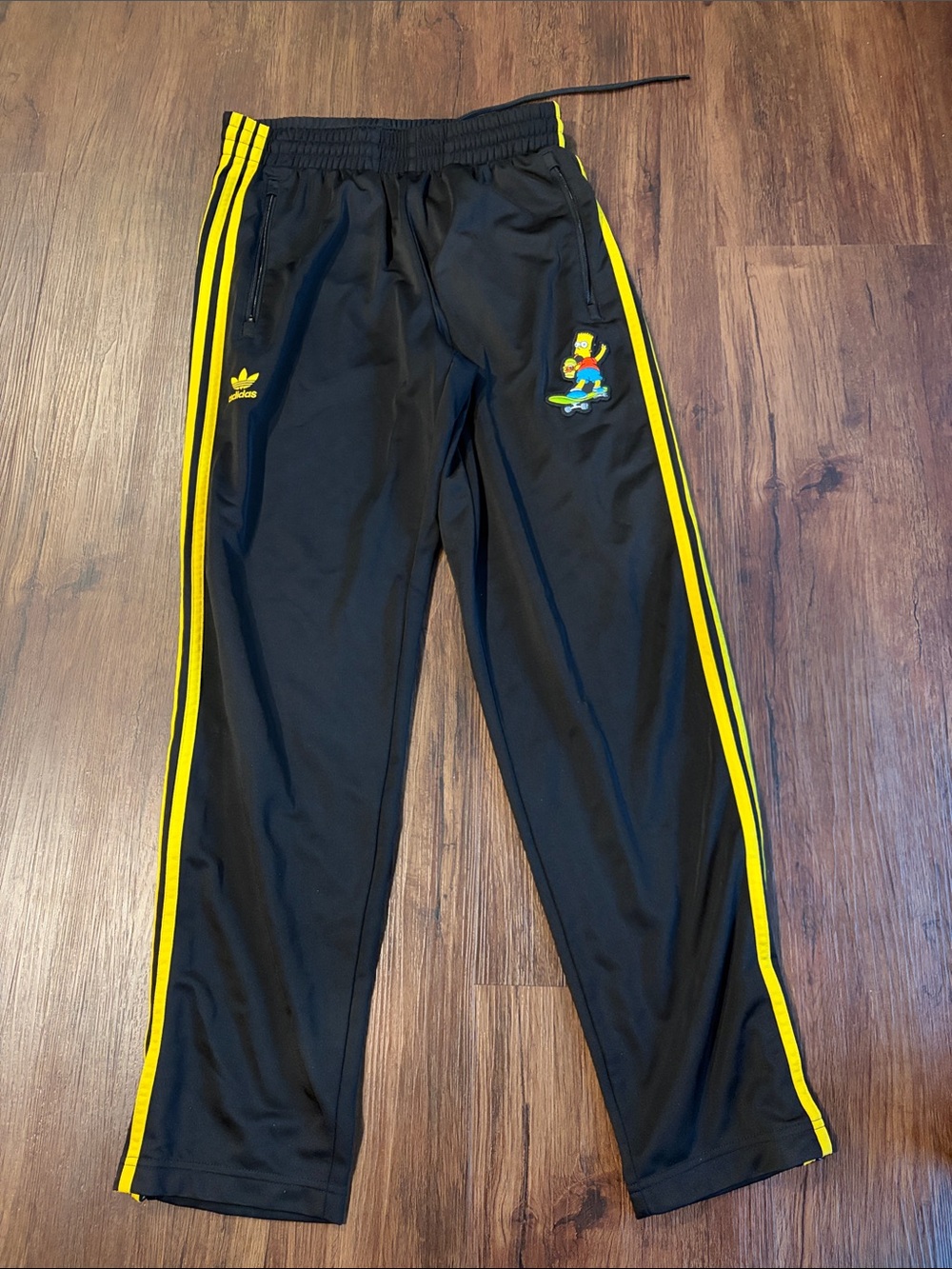 Bart Simpson Adidas Black Joggers with Yellow Side Stripes and Character Patch